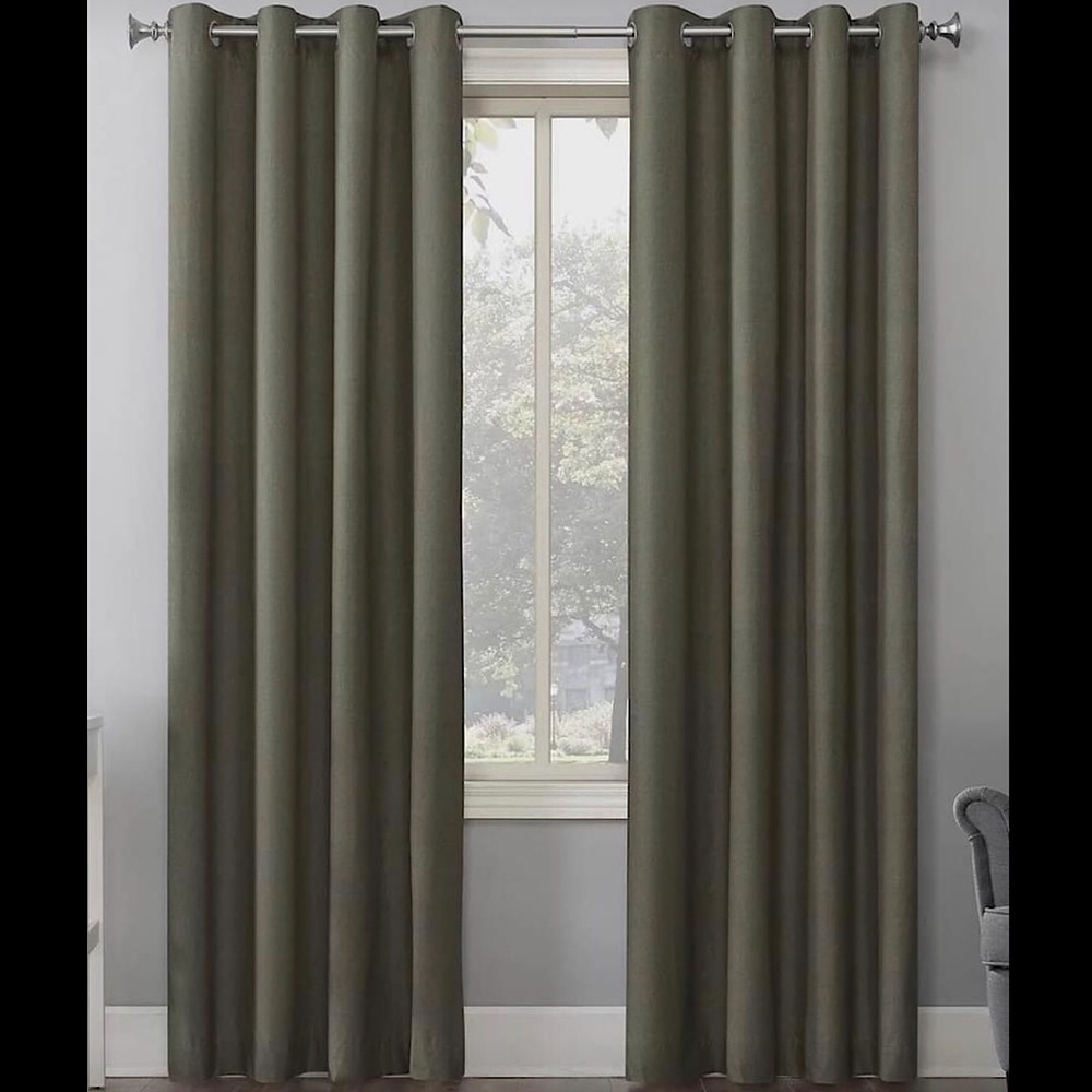 Floor Length Olive Green Curtain Panel - Set of 2